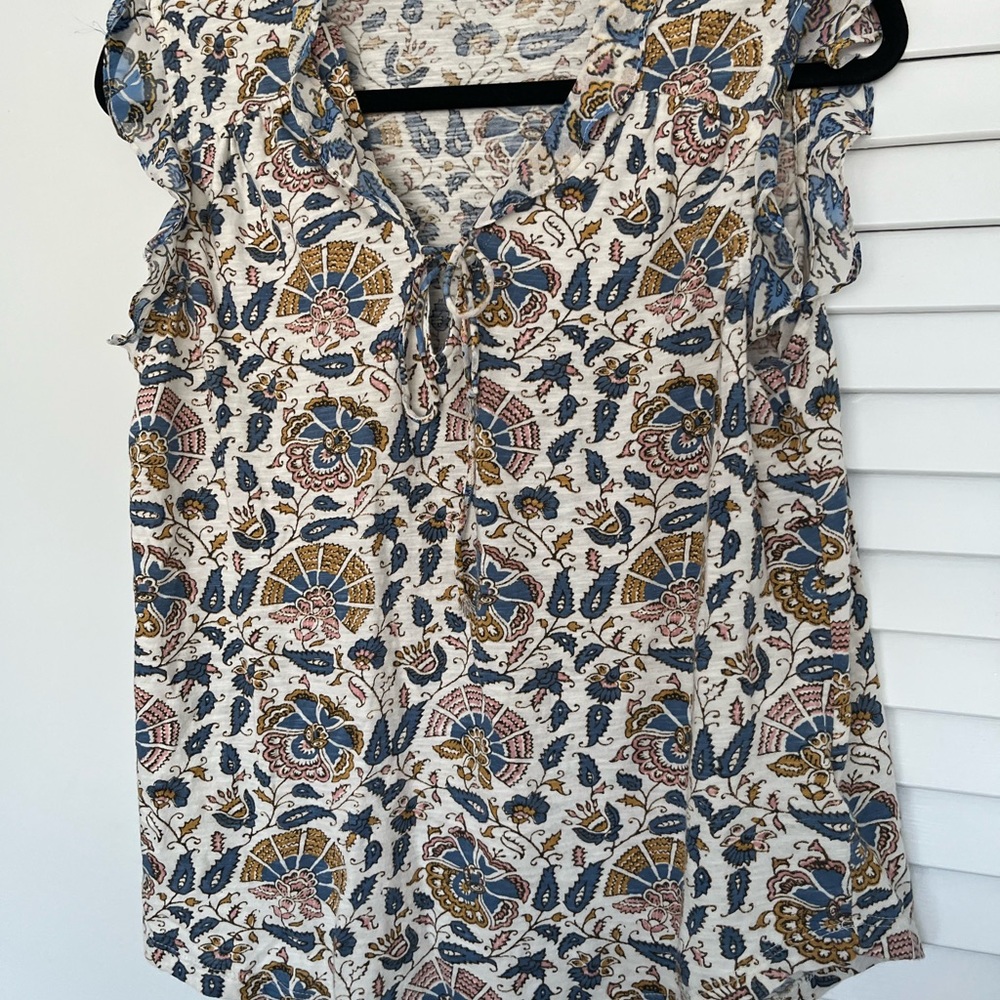 Lucky Brand Floral Paisley Sleeveless Shell in Cream, Blue & Mustard
